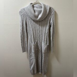Rachel Zoe Gray Maxi Turtle neck Cable knit Sweater Dress w/pockets SizeXS